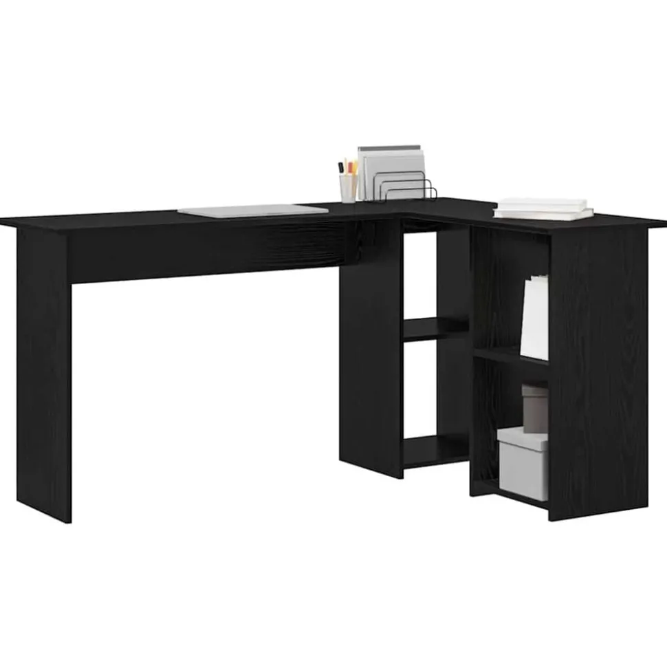 vidaXL Bureau met plank Zwart Eiken 142 x 102 x 73 cm Bewerkt hout