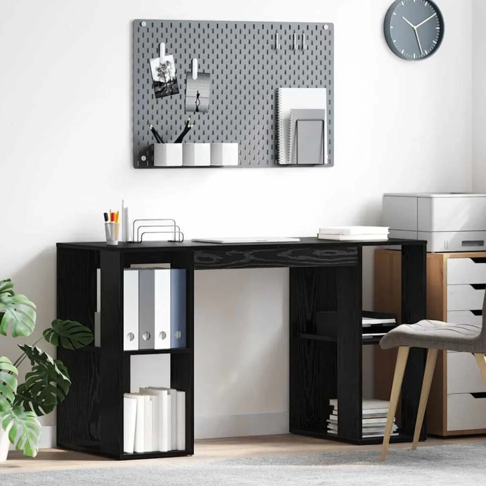 vidaXL Bureau met plank Zwart Eiken 130 x 50.5 x 75 cm Bewerkt hout