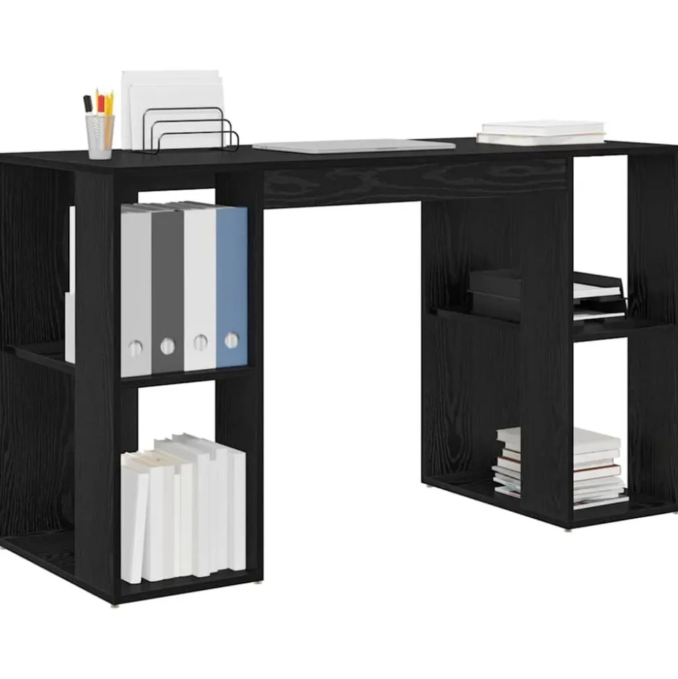vidaXL Bureau met plank Zwart Eiken 130 x 50.5 x 75 cm Bewerkt hout