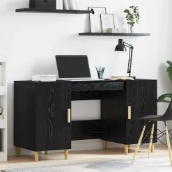 vidaXL Bureau met plank Zwart Eiken 140 x 50 x 75 cm Bewerkt hout