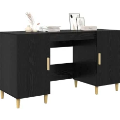 vidaXL Bureau met plank Zwart Eiken 140 x 50 x 75 cm Bewerkt hout