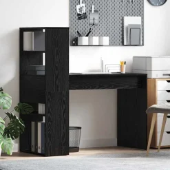 vidaXL Bureau met plank Zwart Eiken 113 x 54 x 120 cm Bewerkt hout