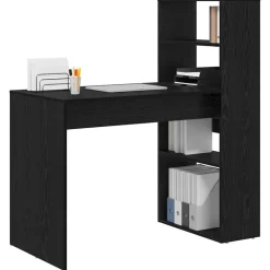 vidaXL Bureau met plank Zwart Eiken 113 x 54 x 120 cm Bewerkt hout
