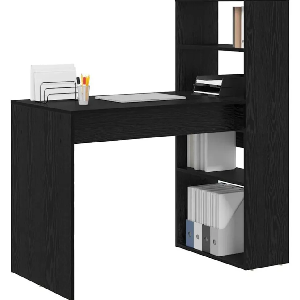 vidaXL Bureau met plank Zwart Eiken 113 x 54 x 120 cm Bewerkt hout