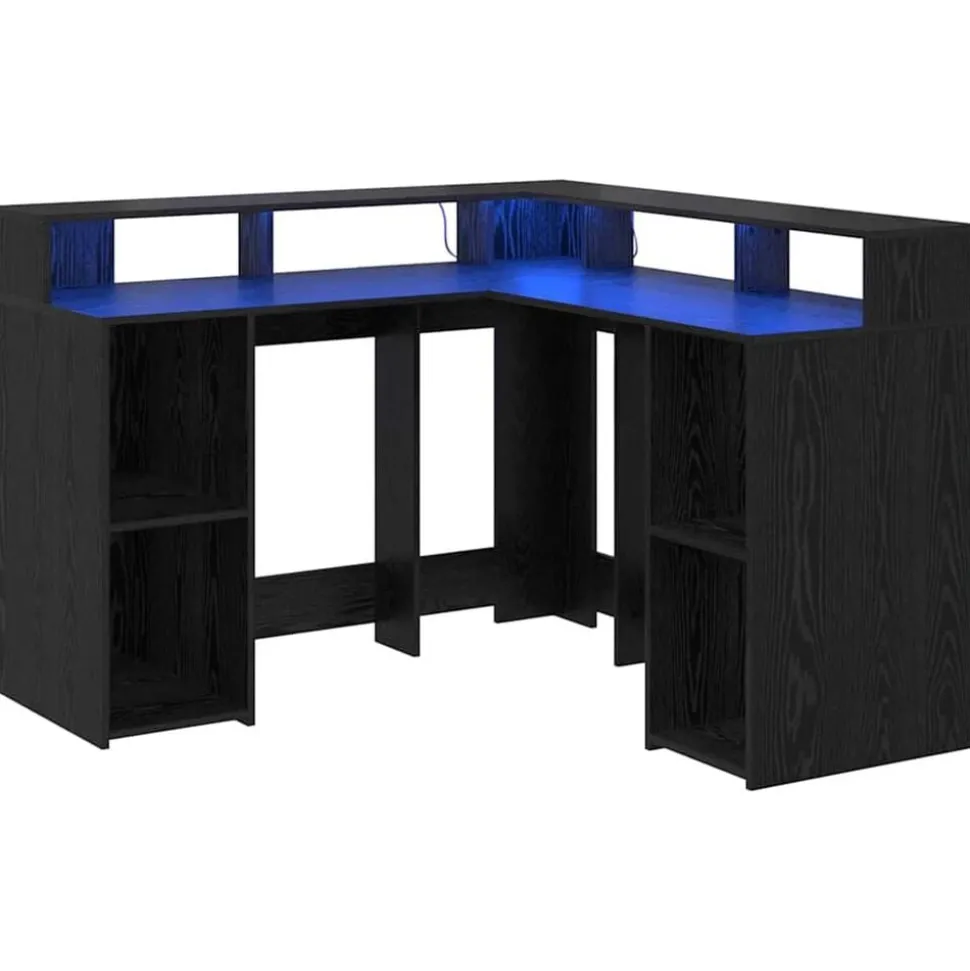 vidaXL Bureau met plank Zwart Eiken 130 x 130 x 91 cm Bewerkt hout