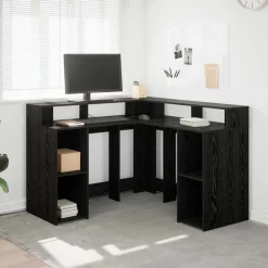 vidaXL Bureau met plank Zwart Eiken 130 x 130 x 91 cm Bewerkt hout