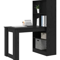 vidaXL Bureau met plank Zwart Eiken 122 x 67 x 145 cm Bewerkt hout
