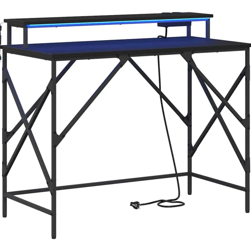vidaXL Bureau met plank Zwart Eiken 100 x 50 x 86,5 cm Bewerkt hout