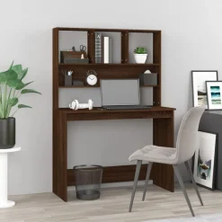vidaXL Bureau met schappen 102x45x148 cm bewerkt hout bruineikenkleur