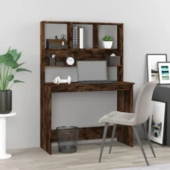 vidaXL Bureau met schappen 102x45x148 cm bewerkt hout gerookt eiken