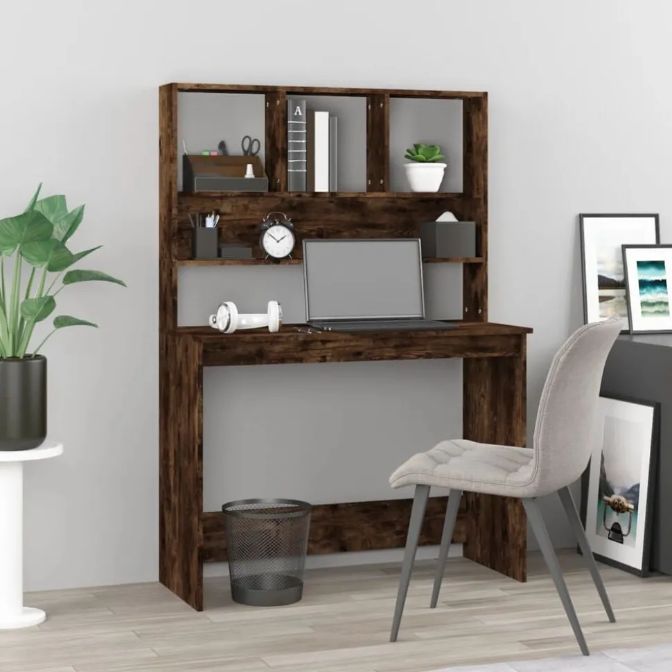 vidaXL Bureau met schappen 102x45x148 cm bewerkt hout gerookt eiken