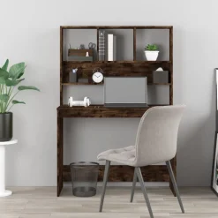 vidaXL Bureau met schappen 102x45x148 cm bewerkt hout gerookt eiken