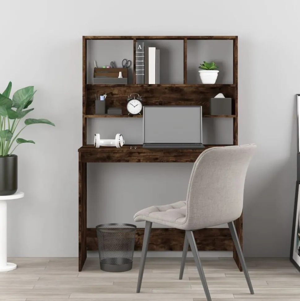 vidaXL Bureau met schappen 102x45x148 cm bewerkt hout gerookt eiken