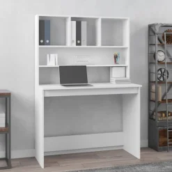 vidaXL Bureau met schappen 102x45x148 cm bewerkt hout wit