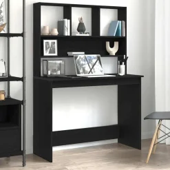vidaXL Bureau met schappen 102x45x148 cm bewerkt hout zwart eikenkleur