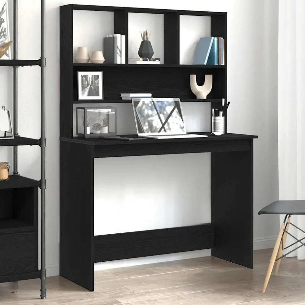 vidaXL Bureau met schappen 102x45x148 cm bewerkt hout zwart eikenkleur