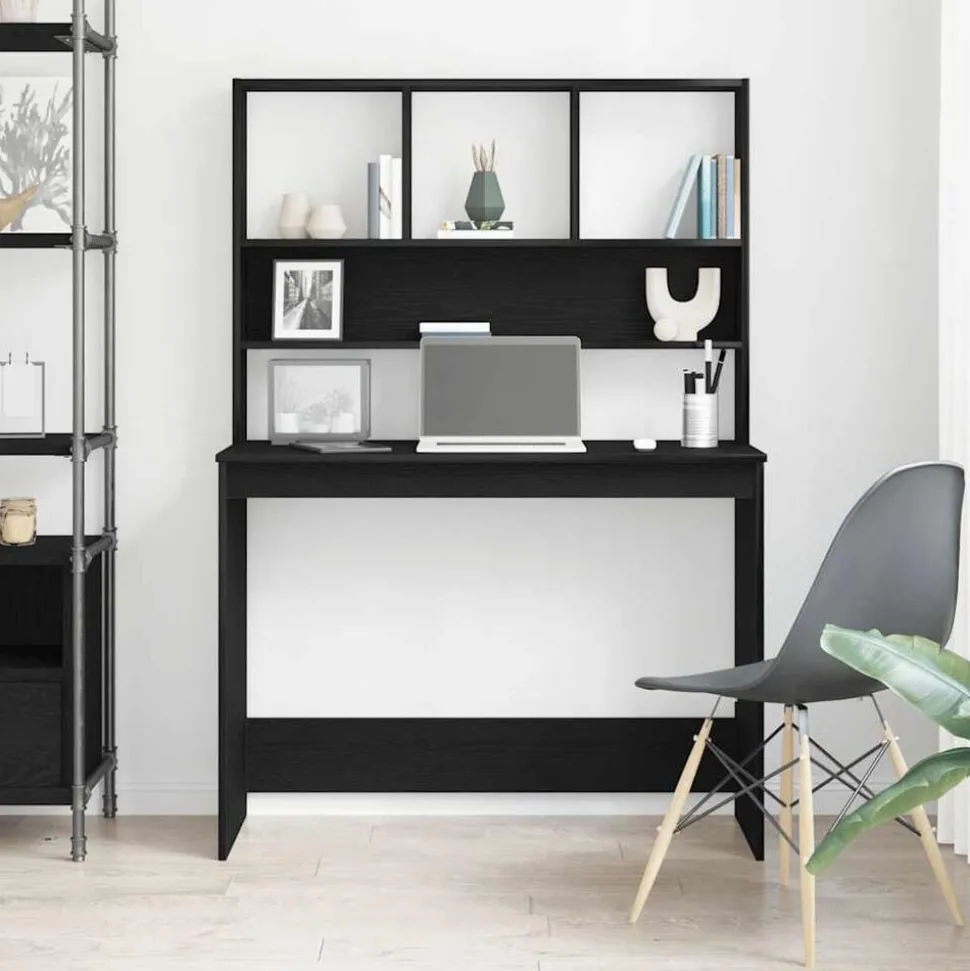 vidaXL Bureau met schappen 102x45x148 cm bewerkt hout zwart eikenkleur