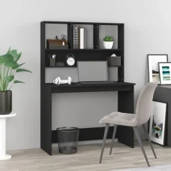vidaXL Bureau met schappen 102x45x148 cm bewerkt hout zwart