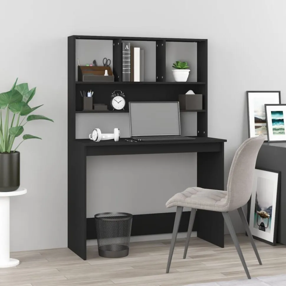vidaXL Bureau met schappen 102x45x148 cm bewerkt hout zwart
