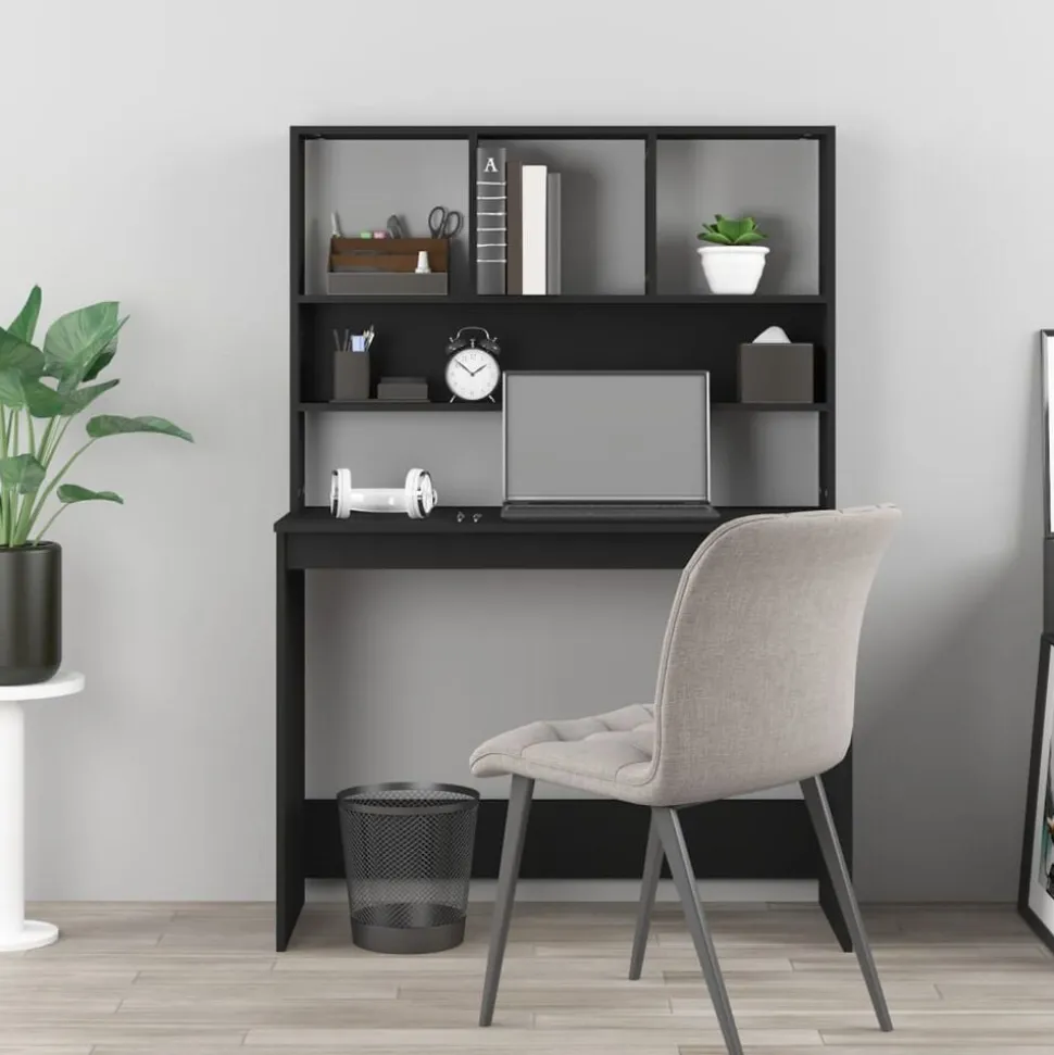 vidaXL Bureau met schappen 102x45x148 cm bewerkt hout zwart