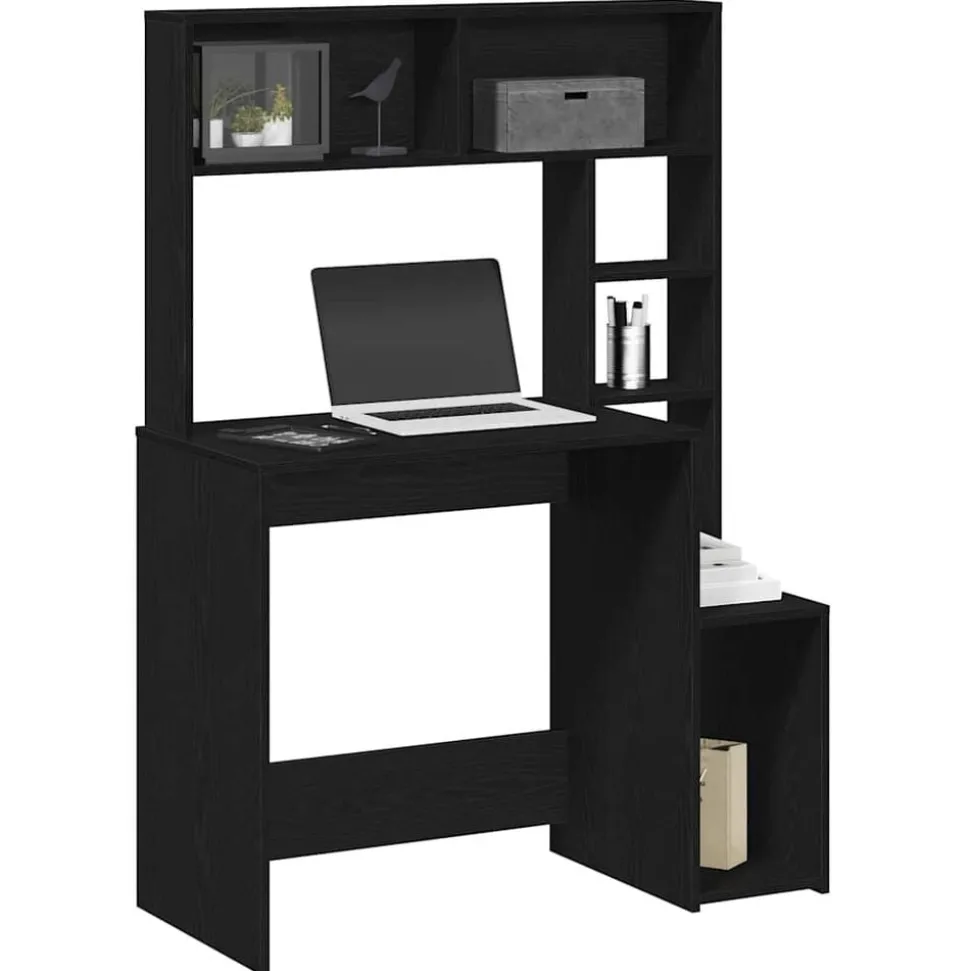 vidaXL Bureau met schappen 100x45x140 cm bewerkt hout zwart