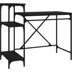 vidaXL Bureau met schappen 105x50x90 cm bewerkt hout en ijzer zwart