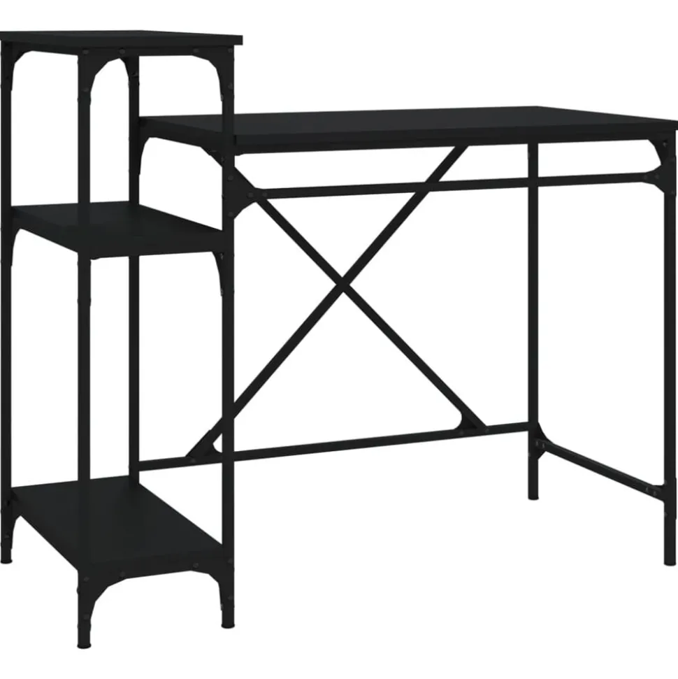 vidaXL Bureau met schappen 105x50x90 cm bewerkt hout en ijzer zwart