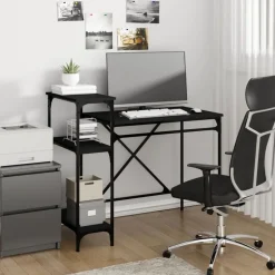 vidaXL Bureau met schappen 105x50x90 cm bewerkt hout en ijzer zwart
