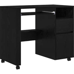 vidaXL Bureau met Wielen Zwart Eiken 91 x 50 x 77 cm Bewerkt hout