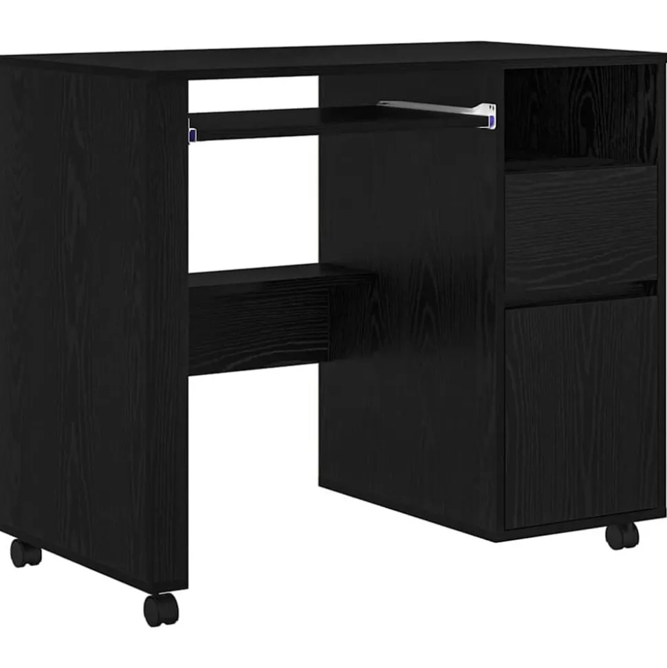 vidaXL Bureau met Wielen Zwart Eiken 91 x 50 x 77 cm Bewerkt hout