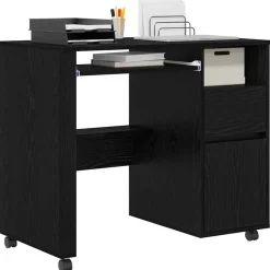 vidaXL Bureau met Wielen Zwart Eiken 91 x 50 x 77 cm Bewerkt hout