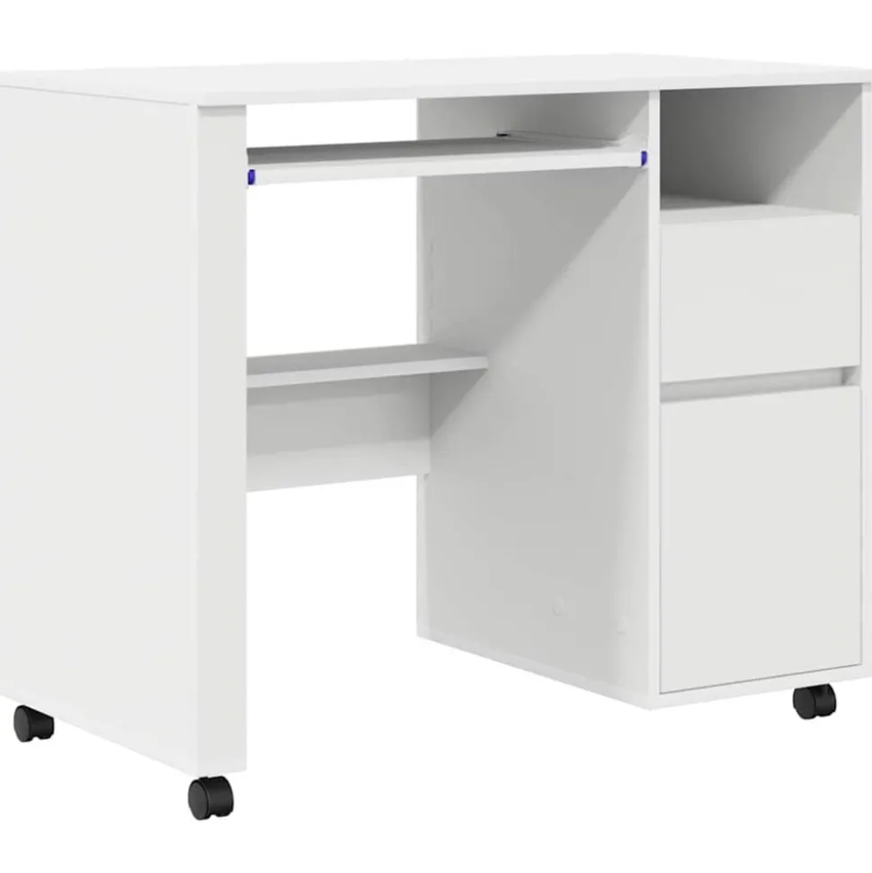 vidaXL Bureau met Wielen met lade Wit 91 x 50 x 77 cm Bewerkt hout