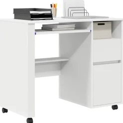 vidaXL Bureau met Wielen met lade Wit 91 x 50 x 77 cm Bewerkt hout
