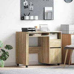 vidaXL Bureau met Wielen Sonoma Eiken 91 x 50 x 77 cm Bewerkt hout