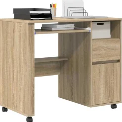 vidaXL Bureau met Wielen Sonoma Eiken 91 x 50 x 77 cm Bewerkt hout
