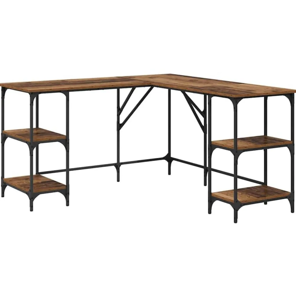 vidaXL Bureau Oud Hout 139 x 139 x 75 cm Bewerkt hout