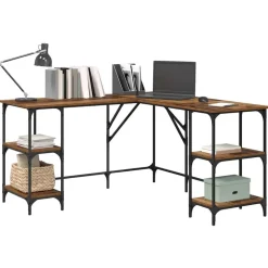 vidaXL Bureau Oud Hout 139 x 139 x 75 cm Bewerkt hout