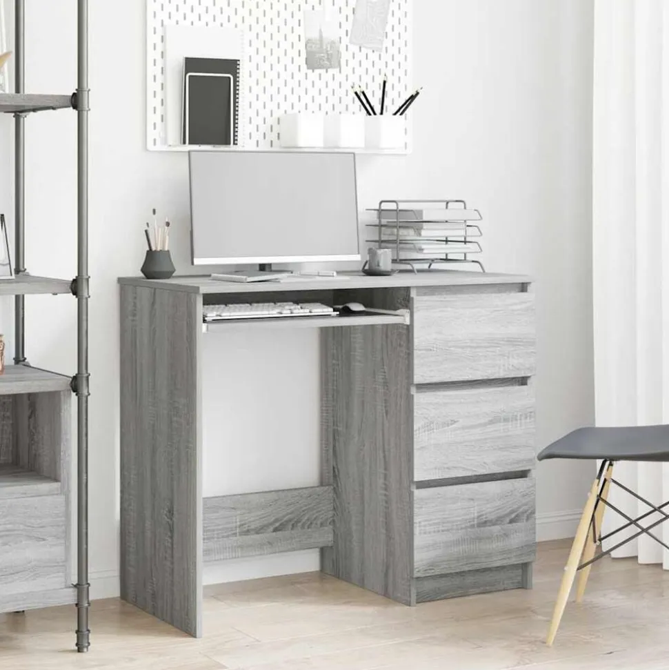 vidaXL Bureau 90x45x76 cm bewerkt hout grijs sonoma eikenkleurig