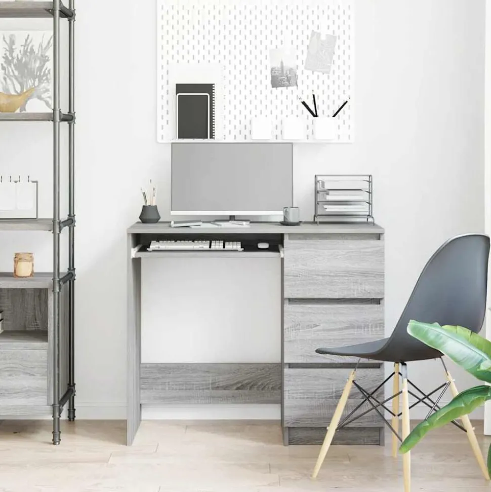 vidaXL Bureau 90x45x76 cm bewerkt hout grijs sonoma eikenkleurig