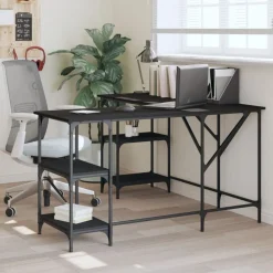 vidaXL Bureau 139x139x75 cm bewerkt hout zwart