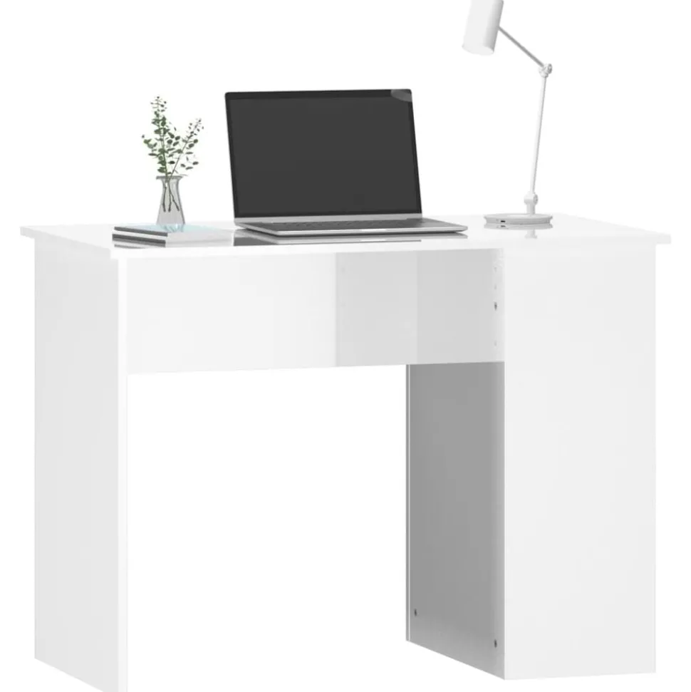vidaXL Bureau 100x55x75 cm bewerkt hout hoogglans wit