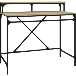 vidaXL Bureau 100x50x90 cm bewerkt hout en ijzer sonoma eikenkleur