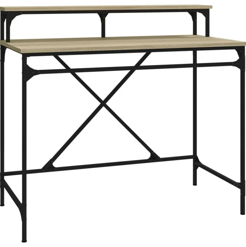 vidaXL Bureau 100x50x90 cm bewerkt hout en ijzer sonoma eikenkleur