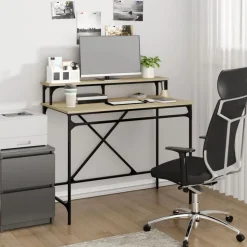 vidaXL Bureau 100x50x90 cm bewerkt hout en ijzer sonoma eikenkleur