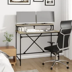 vidaXL Bureau 100x50x90 cm bewerkt hout en ijzer sonoma eikenkleur