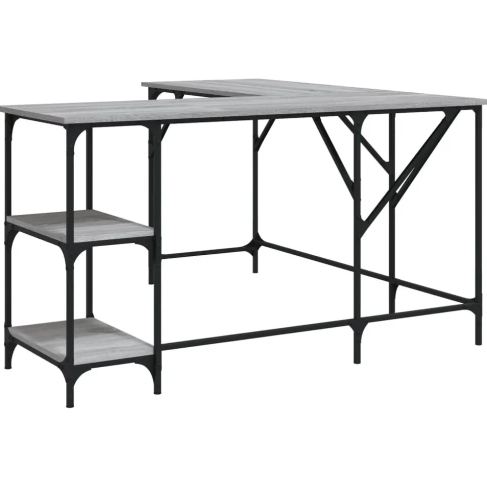 vidaXL Bureau 139x139x75 cm bewerkt hout grijs sonoma eikenkleurig