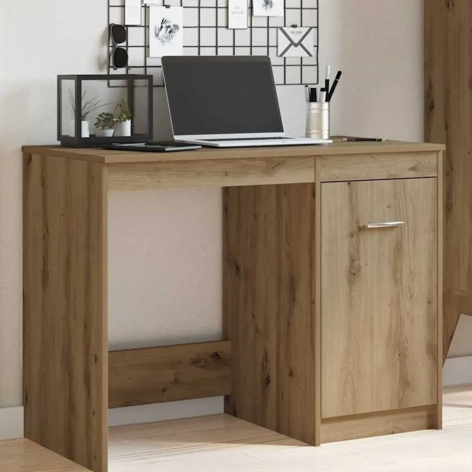 vidaXL Bureau 100x50x76 cm bewerkt hout artisanaal eikenkleur
