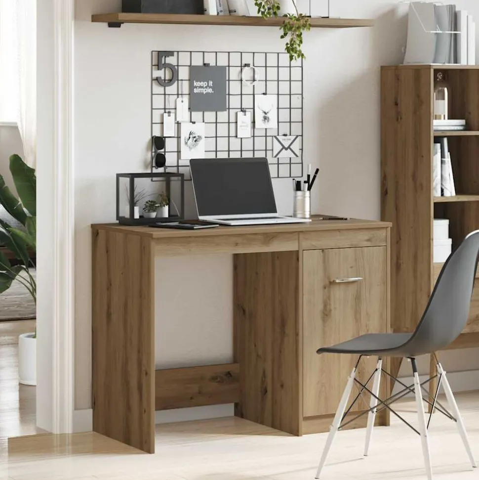 vidaXL Bureau 100x50x76 cm bewerkt hout artisanaal eikenkleur