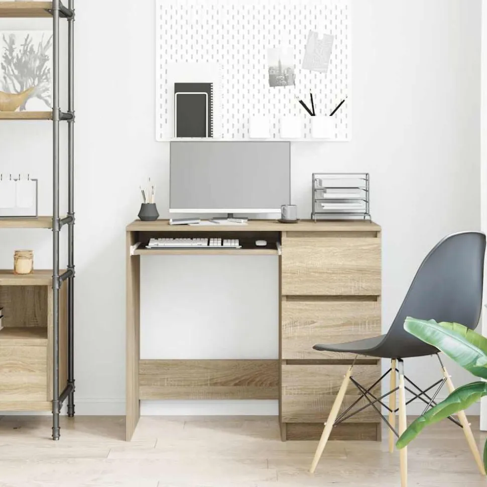 vidaXL Bureau 90x45x76 cm bewerkt hout sonoma eikenkleurig