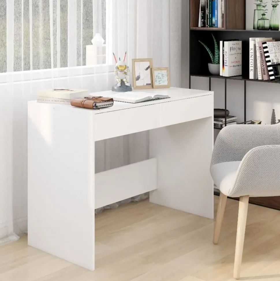 vidaXL Bureau 101x50x76,5 cm bewerkt hout wit